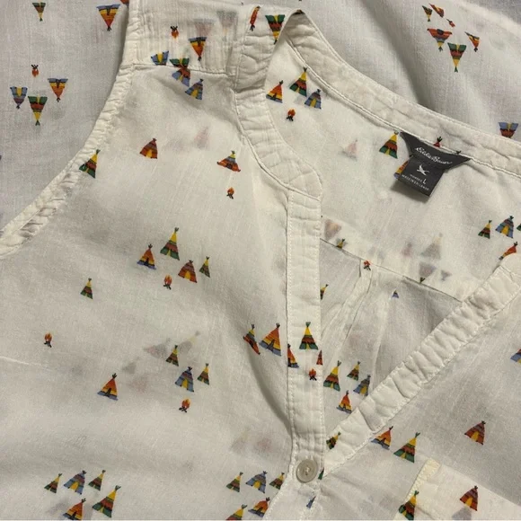 Eddie Bauer Teepee Print Button-Front Tank - Size Large - Picture 2 of 12